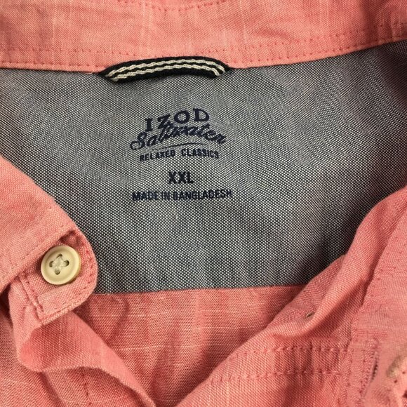 IZOD SALTWATER RELAXED CLASSICS LIGHT RED SHORT SLEEVE BUTTON UP SHIRT MENS XXL - Picture 4 of 4